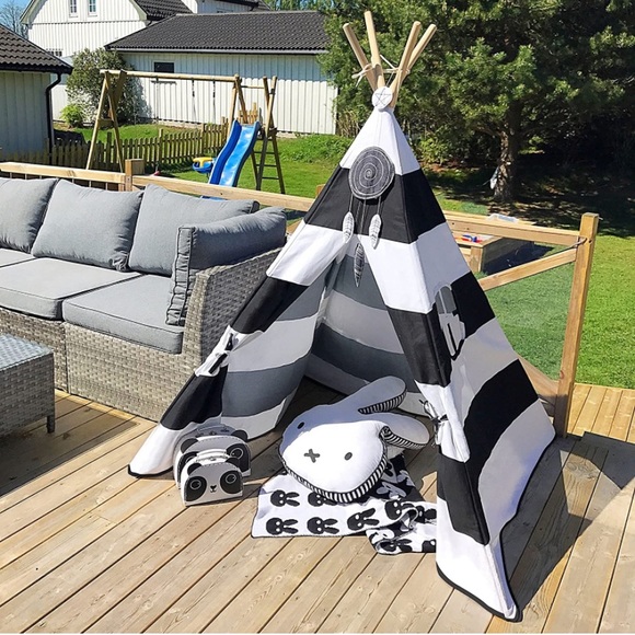 Teepee Tent 5 ft- Teepee- Black & White Stripe-Tent with Canvas Carry Case Kids - Picture 5 of 7